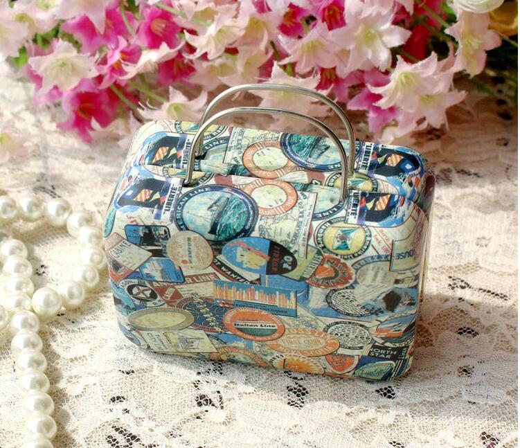 1Pc 7.5*5.5*3.5cm Europe Style Vintage Suitcase Shape Candy Storage Box Wedding Favor Tin Box Sundries Organizer Container