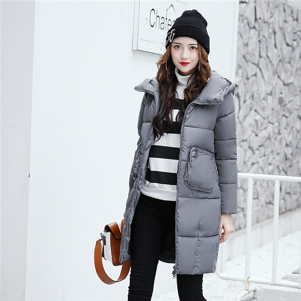 Parkas Style Korean Womens Winter Coat Hooded Cotton Long Female Jacket Slim Warm Student Padded Parka Mujer WXF212: grey / XL