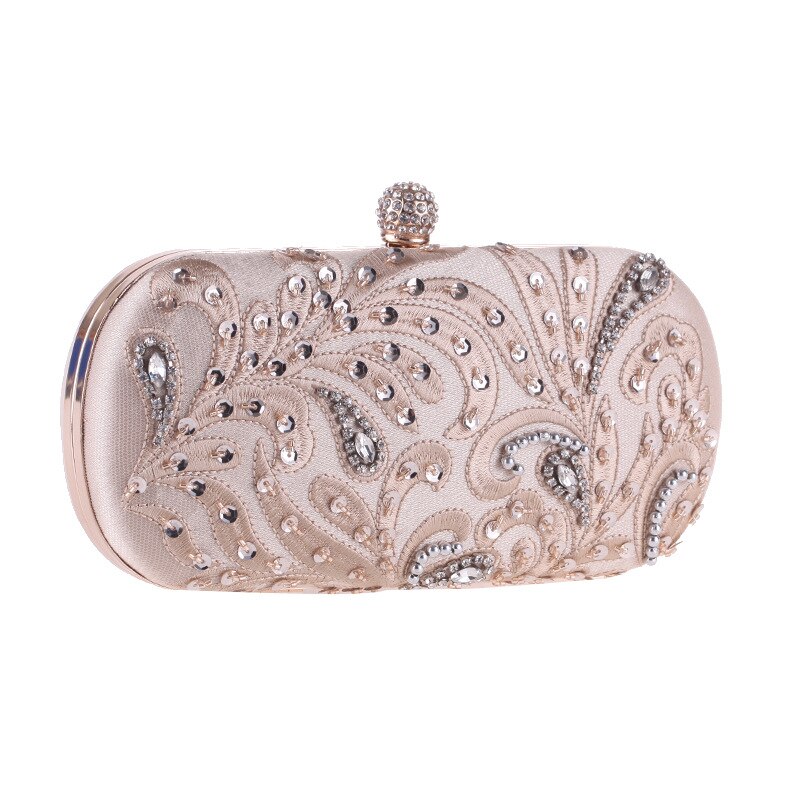 Solid Evening Bags Luxury Peacock Feather Clutches Wedding Banquet Box Bag Party Shoulder Pouch With Rhinestone: champagne