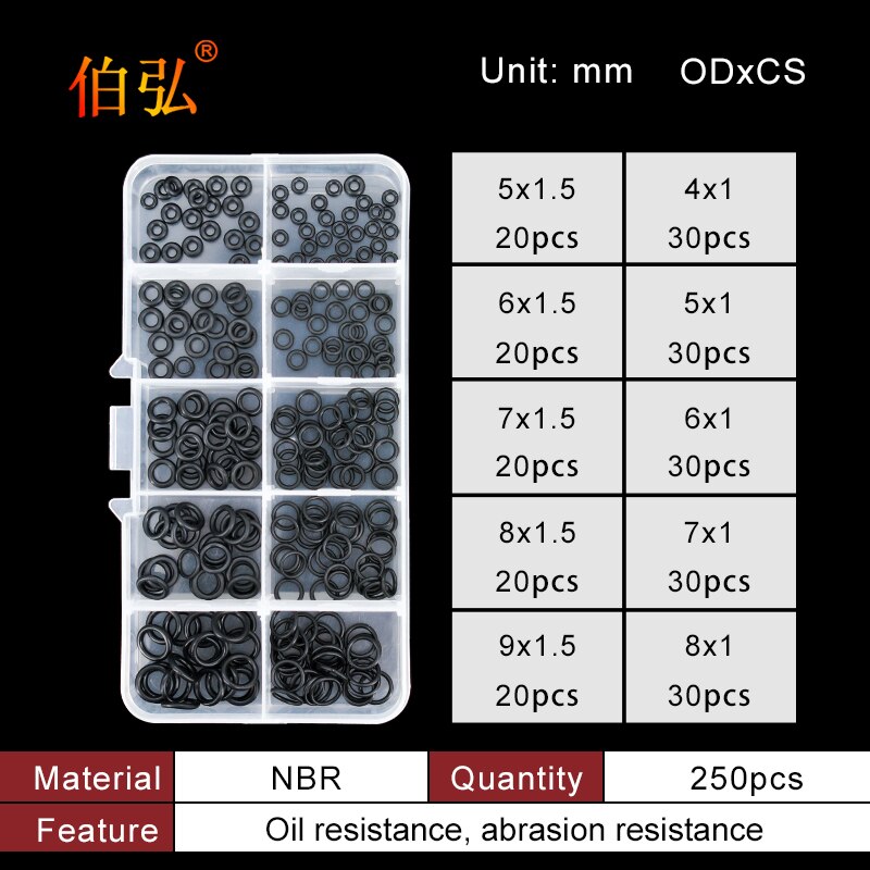 Boxed nitril siliconen rubber O-ring reparatieset kraan afdichting klep waterdichte machine oliebestendige pakking combinatie kit-.-: Grey