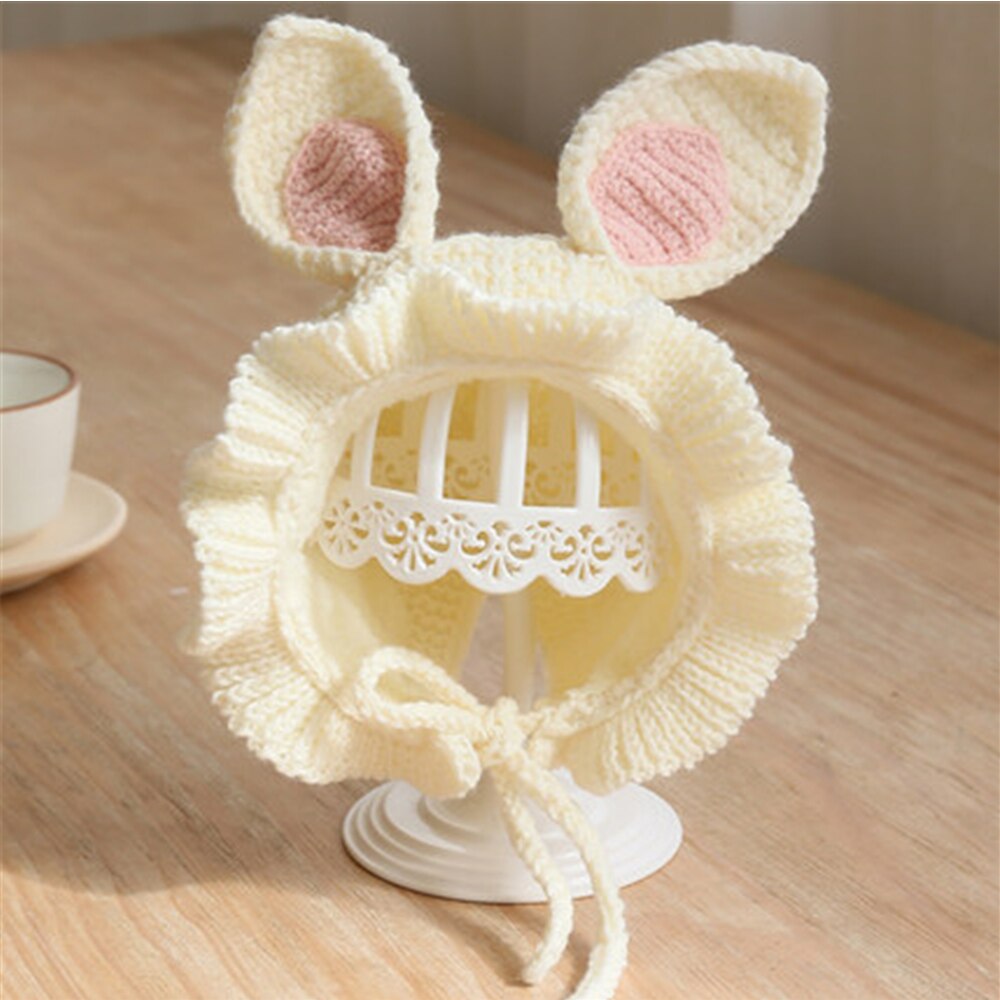 Baby gebreide muts winter muts kinderen wafel mutsen konijnenoren schattige baby muts voor de winter baby meisje muts met strik handgemaakte muts