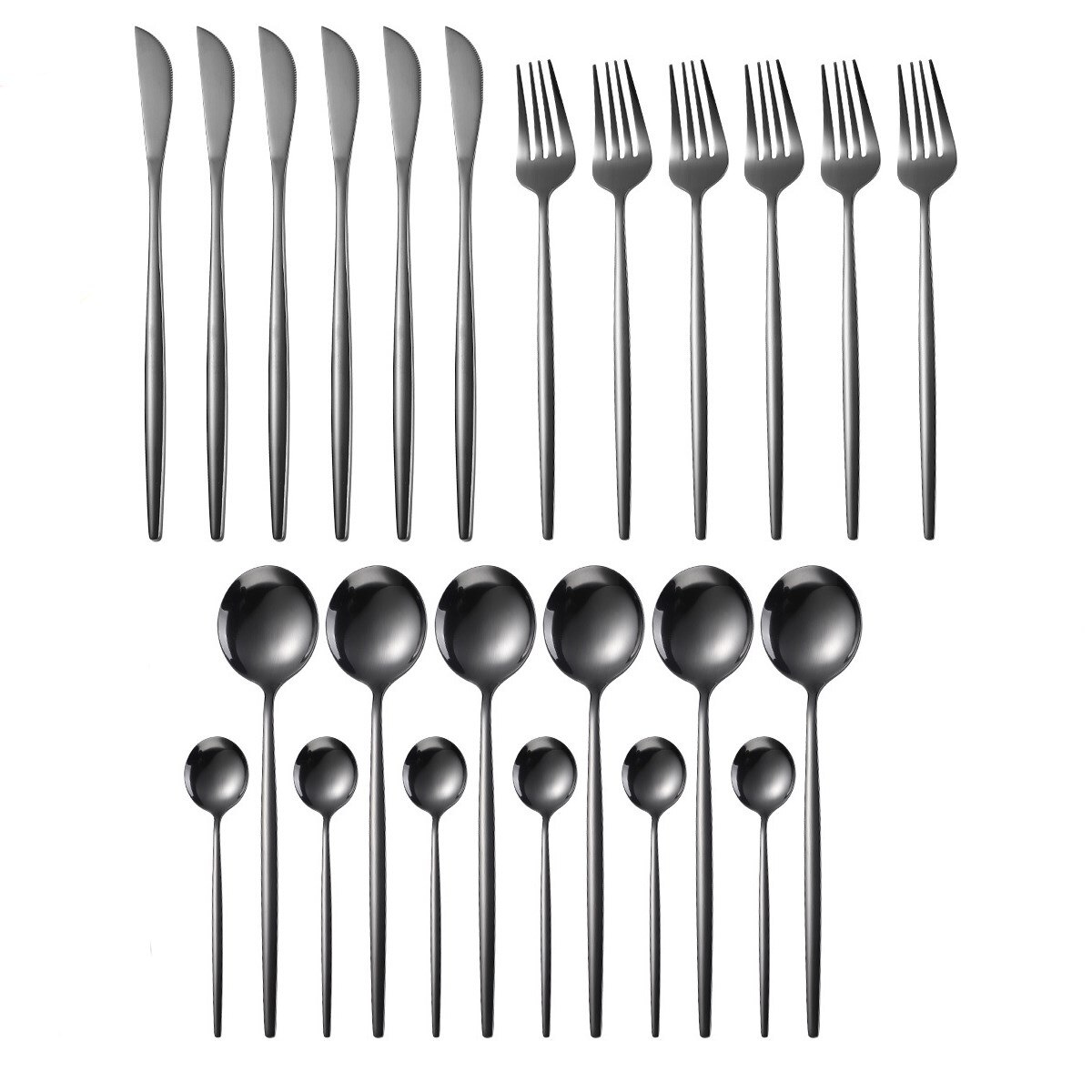 Guld servis set 24 delar gyllene bestick set rostfritt stål servis set bestick silver kniv gaffel sked box set: Svart