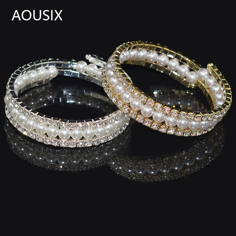 Goud Zilver Plated Rhinestone Bangle Armband Crystal Charm Armband Voor Vrouwen Bruiloft Sieraden Armbanden Voor Meisjes
