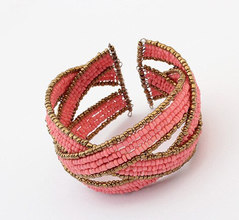 5 colori 2016 Della Boemia Etnico Perline Braccialetti da Tutto il braccialetto Del Polsino Aperto A Più Strati Perline Croce Bracciali e Braccialetti Delle Donne pulseira: rosa