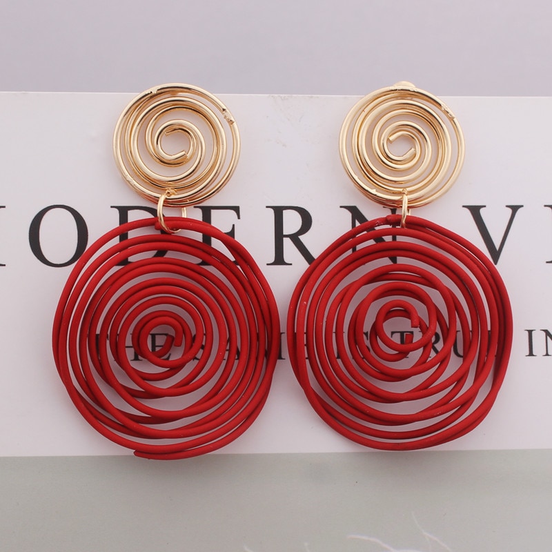 Pendientes grandes redondos de alambre rojo, verde, amarillo, espiral, laberinto de Metal geométrico, joyería para de boda, Pendientes