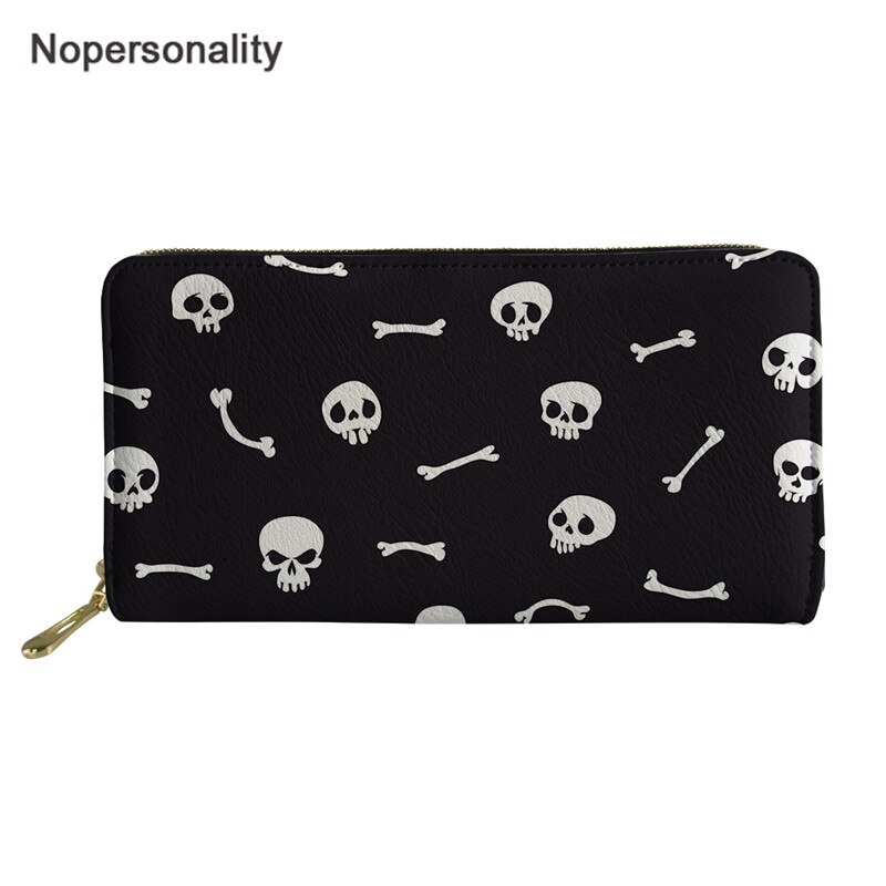 Nopersonality DELL'UNITÀ di elaborazione Del Cuoio Del Raccoglitore Della Frizione Delle Donne Per Il Tempo Libero Del Cranio Della Borsa Della Stampa Delle Donne Portafogli Lungo Della Moneta Titolari di Carte di Borsa Carteras