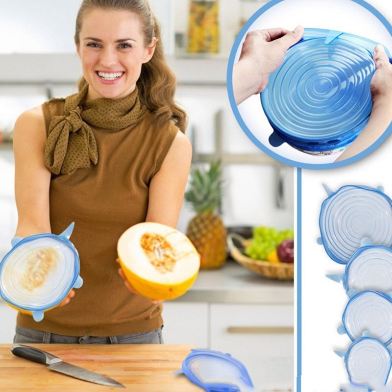 6 stuks herbruikbare siliconen kom afsluitdoppen magnetron koelkast verse kom deksel voedsel vers houden rekbaar magisch deksel