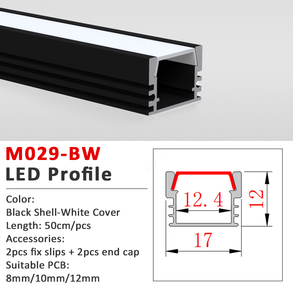 50CM LED Strip Light Aluminium Profile Channel Silvery Black Diffuser PC Cover for 8mm/10mm/12mm Bar Cabinet Linear Lamp Decor: Blue / 1m