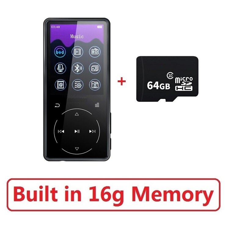 Nuovo Metallo RUIZU D16 Portatile Bluetooth Lettore MP3 Schermo da 2.4 pollici 8gb/16gb HiFi Giocatore di Musica di Sostegno FM, la registrazione, E-Book,Video: black 16G add 64G