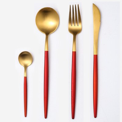 Tasse à café cuillère fourchette couteau | Vaisselle en céramique nordique, bol de vaisselle plaqué or ensembles de plats et d'assiettes, décorations de noël pour la maison: 4 Red