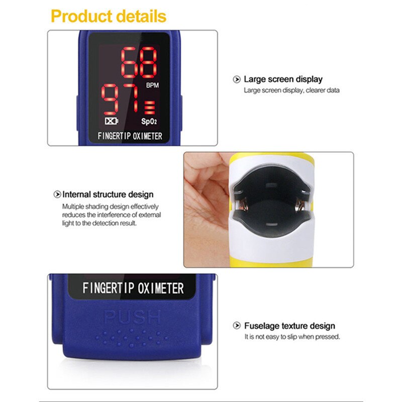 Pulse Oximeter Fingertip Blood Oxygen SpO2 Monitor Fitness Tracker Health Care Sports Exercise Monitoring Digital LED Display