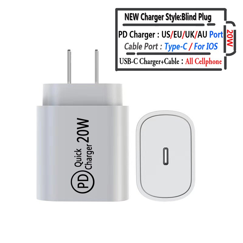 Adaptador de cargador USB tipo C, carga rápida de teléfono, PD, 20W, para iPhone 12, 11 Pro Max, X, Xs, Xr, 7, AirPods, iPad, Huawei, Xiaomi, Samsung