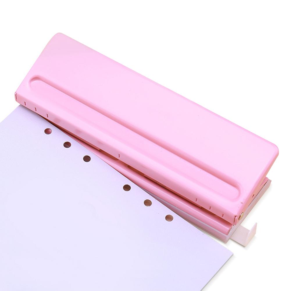 Metal 6- huls punch lyserød håndværkspunch papirskærer justerbar diy  a4 a5 a6 løvbladspapir punch scrapbooking kontorartikler: Lyserød