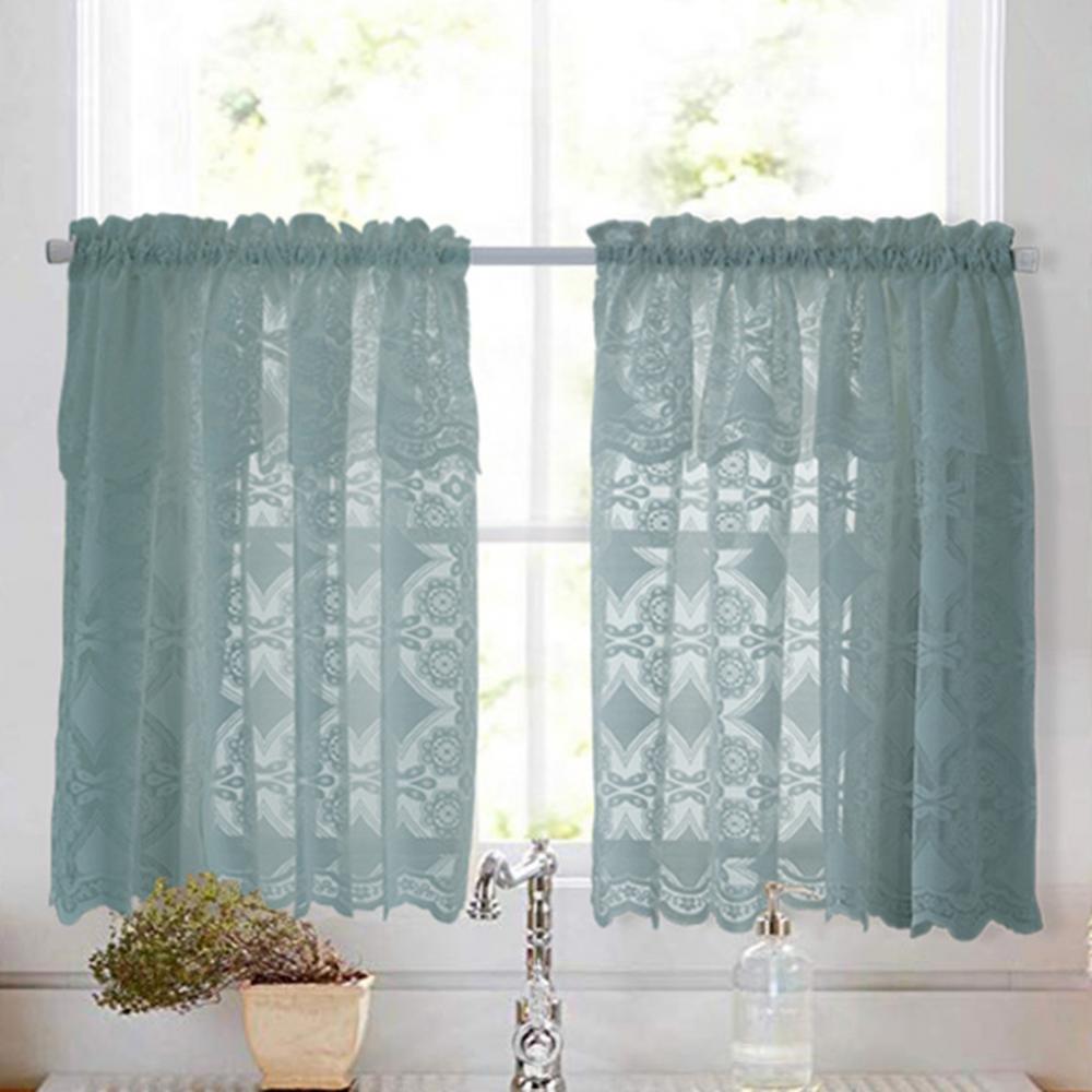 Paravent en dentelle à motif délicat de fleurs, 3 tailles, blanc et bleu, pour fenêtre de balcon, rideau court en gaze, cantonnière de cuisine, décoration de maison