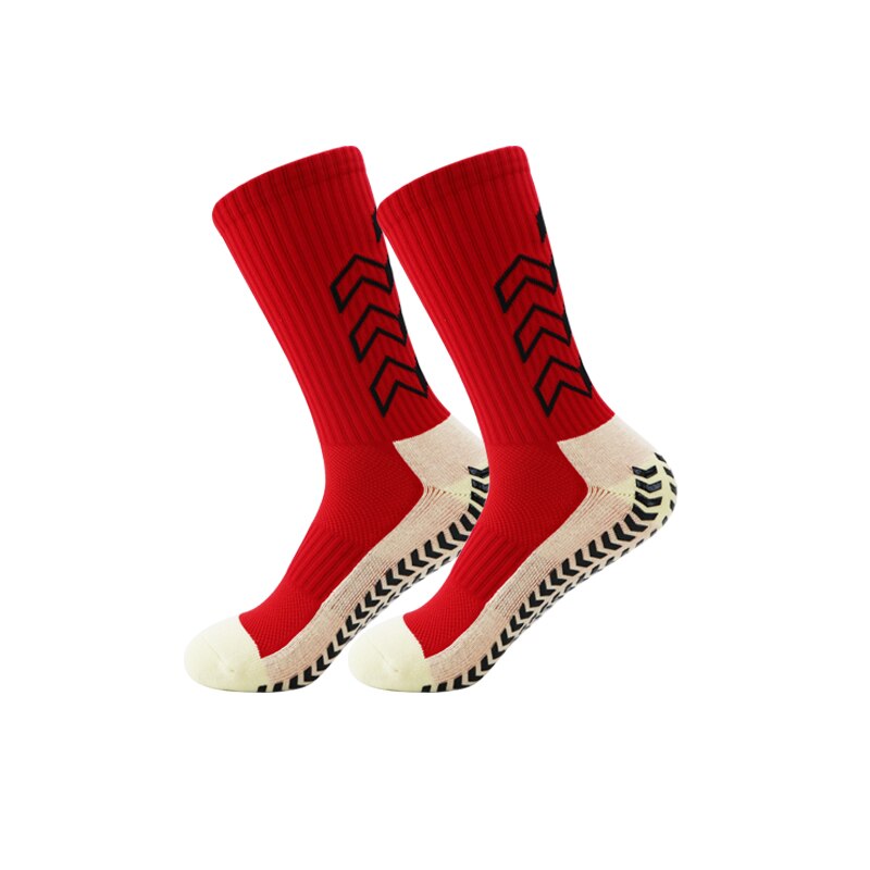 Calcetines de fútbol antideslizantes para hombre y mujer, medias suaves y transpirables de , con fondo grueso, para deportes de fútbol: Rojo