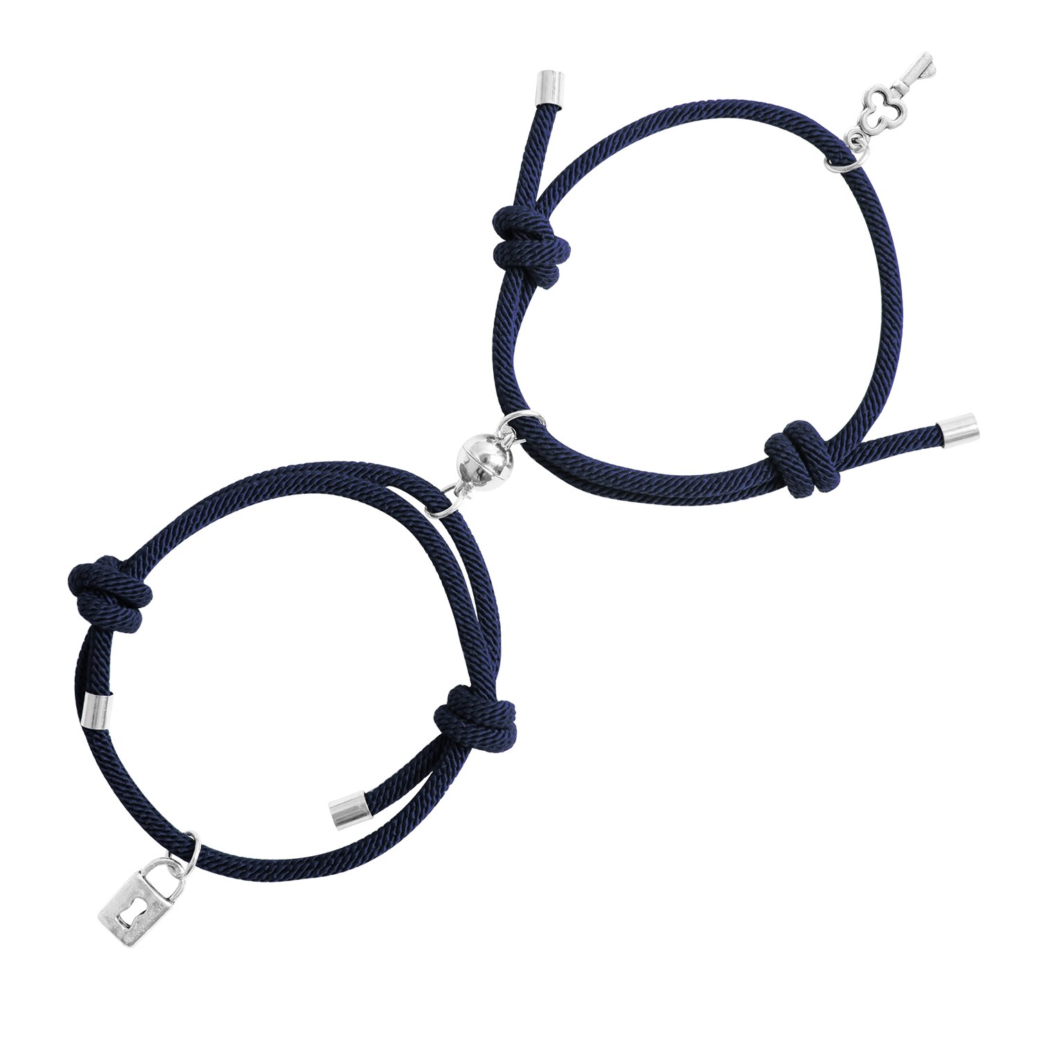 2 pçs par pulseiras para mulheres masculino charme bloqueio chave amizade corda trançado distância pulseira magnética amante corda jóias: Navy Navy