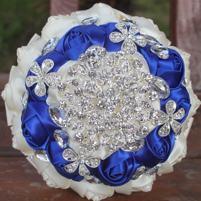 8 Styles 15cm Jewelry Beaded Wedding Flower Bridal Bridesmaid Bouquets Royal Blue Ribbon Bouquets Diamond Brooch Bouquet Small: W236 Royal blue