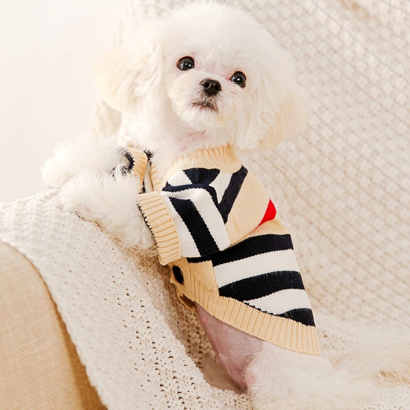 Luksusowe ubranka dla psów Chihuahua Pet Striped Cardigan Sweater Bichon Frise Puppy Kitten Dog Warm Coat Cat Dog Accessories Pet Outfit: M / WHITE