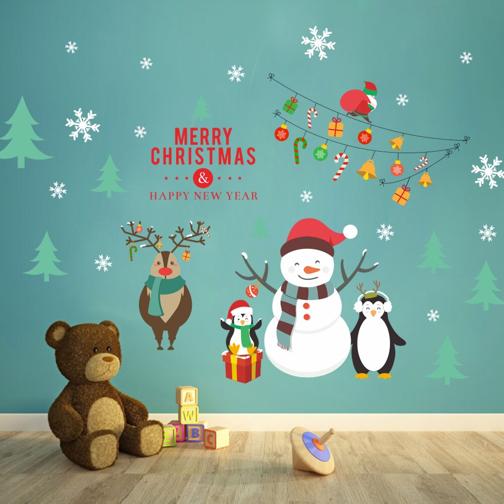Merry Christmas Window Wall Stickers For Home Christmas Decoration Year Windows Snowman Glass Mural PVC Art Wallpaper
