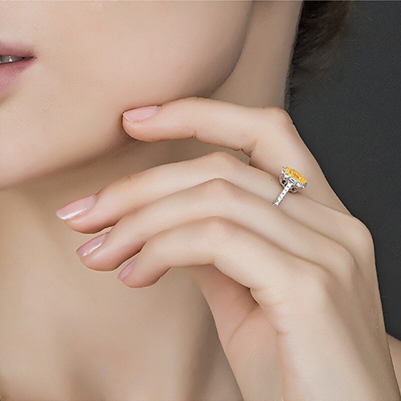 Luxury 4*4mm Yellow Square Zircon Princess rings for women Sparkling CZ Wedding Engagement party jewelry Valentine's Day