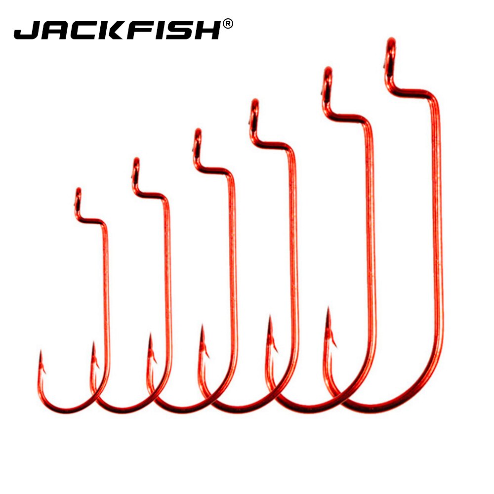Jackfish 50 Stks/partij Rode Crank Haak Lokken Worm Haak Met Gat Vishaken High-Carbon Staal Vishaak