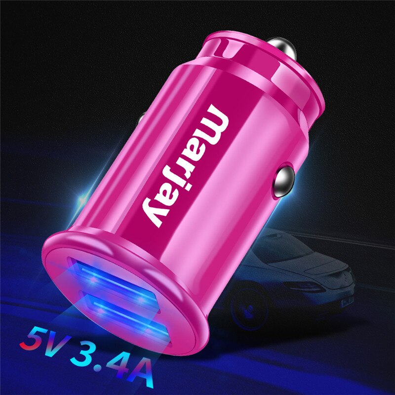 Marjay Rode USB Car Charger Voor iPhone X Xiaomi Redmi Note 7 Samsung S10 Tablet Dual 3.4A Snelle Lader Auto -Charger Adapter In Auto: Rose