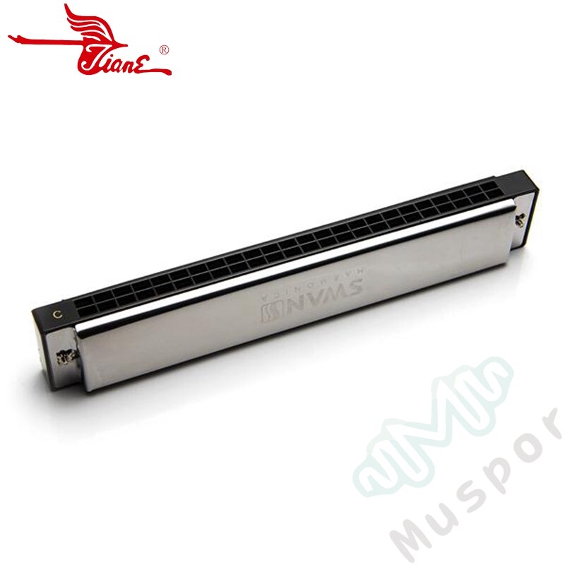 SWAN Tremolo Harmonica C/A/B/D/E/F/G/A#/C#/D#/F#/G# Key 24 Holes Silver Harp Mouth Organ Woodwind Musical Instruments with Case