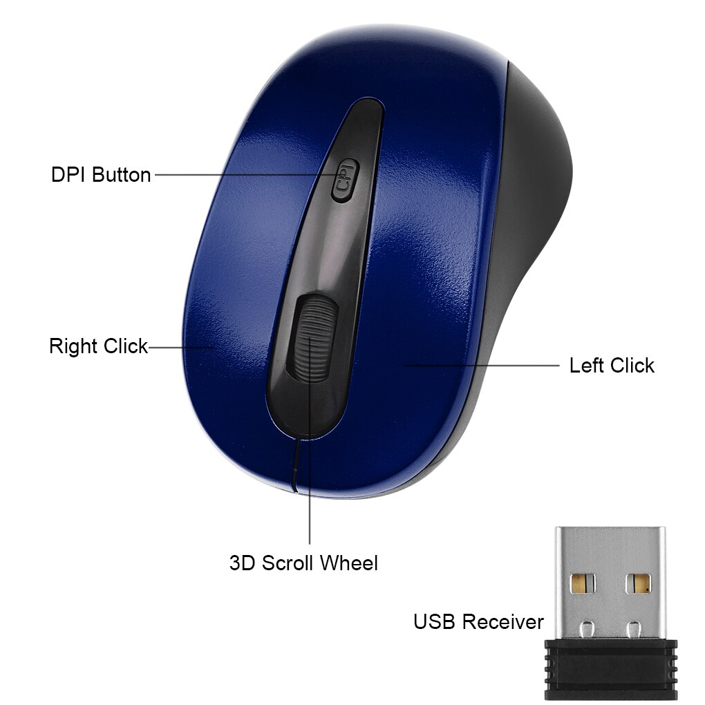 2.4GHz Wireless Mouse 1600DPI Optical Computer Cordless Office Mice with USB Receiver For Laptop Universal Computer Peripherals