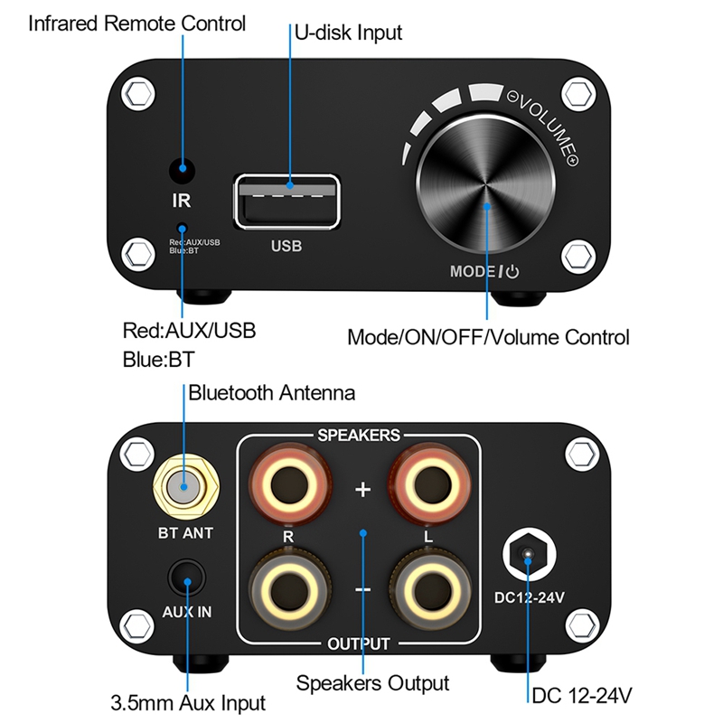 A75T Bluetooth Audio Amplifier TPA3116 Stereo 2.0 Channel Class D Home Theater Amplifier 200W Power Digital Audio Amplifier
