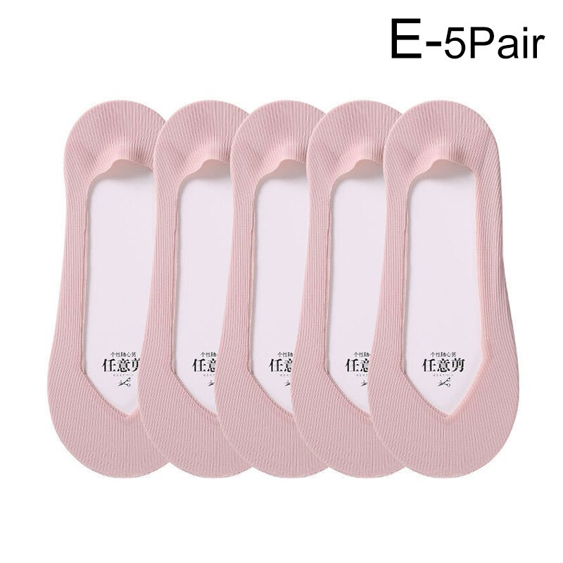 5Pairs Woman Ice Silk Invisible Boat Socks Women's Short Socks Female Ladies Shallow Mouth No Show Socks Slippers Summer Style: E