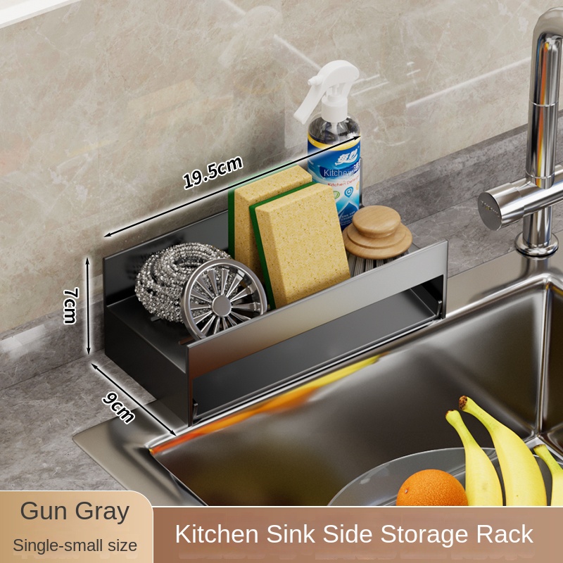 Kitchen sink storage rack without punching household multi-function drain rack sponge rag rack wall-mounted storage tool: Nickel