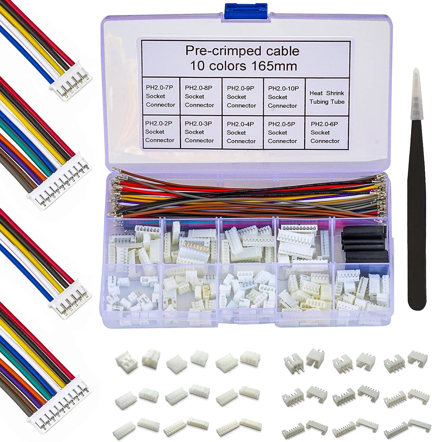 Keszoox jst 1.0/1.25/1.5/2.0/2.5mm- pitch stiksæt jst sh gh zh ph  xh 2-6 -benet hus med prækrympede 22-28 awg-kabler