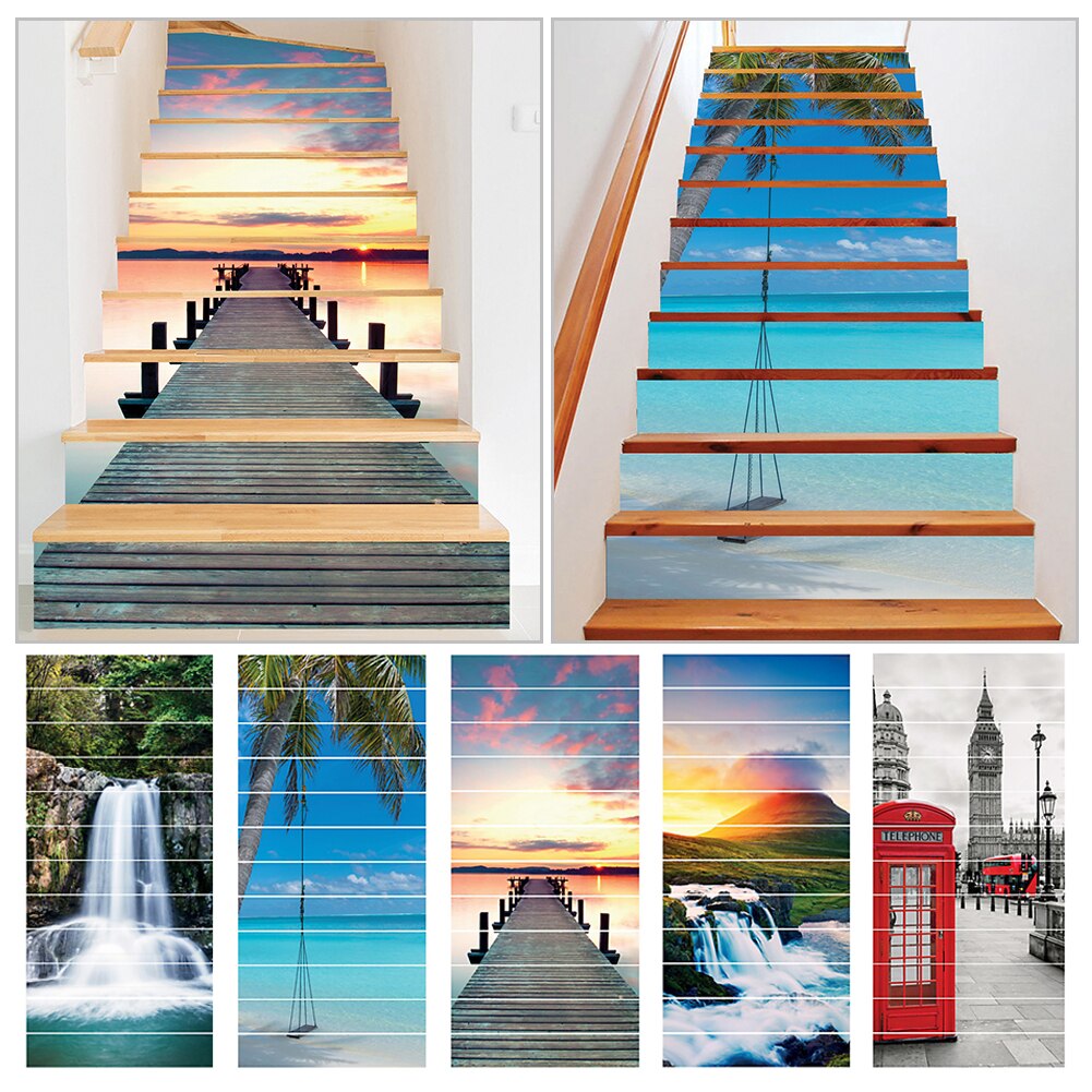 12 stuks landschapstrap stickers zelfklevende keramische tegels pvc trap behang stickers trap huisdecoratie