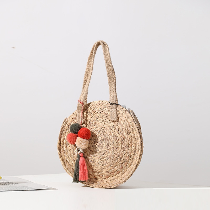 Leuke Haar Bal Strozak Grote Capaciteit Ronde Niche Geweven Zak Vrouwen Een-Schouder Hand-Held strandtas