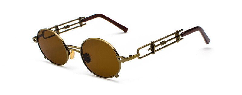 Peekaboo retro steampunk sonnenbrille männer runde Jahrgang metall rahmen Gold schwarz Oval sonne gläser für frauen roten männlichen: Braun