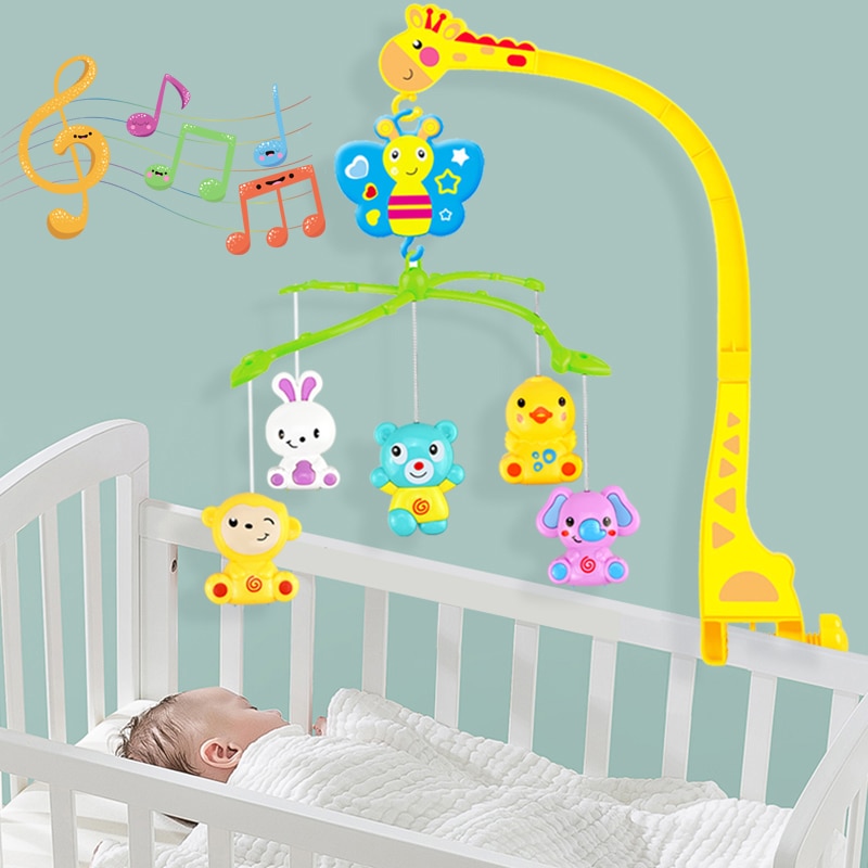 4 in 1 Musicale Presepe Letto mobile Campana Kawaii Animale Crepitio Del bambino di Rotazione della Staffa Giocattoli Giraffa Supporto vento-su regalo di musica scatola Oyuncak