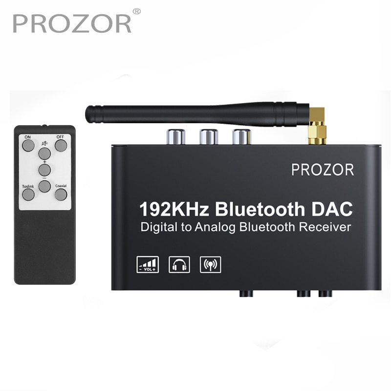 Prozor 192Khz Digitaal Naar Analoog Converter Met Afstandsbediening Bluetooth-Compatibel Dac Digitale Coaxiale Toslink Naar Analoog Stereo L/R Rca