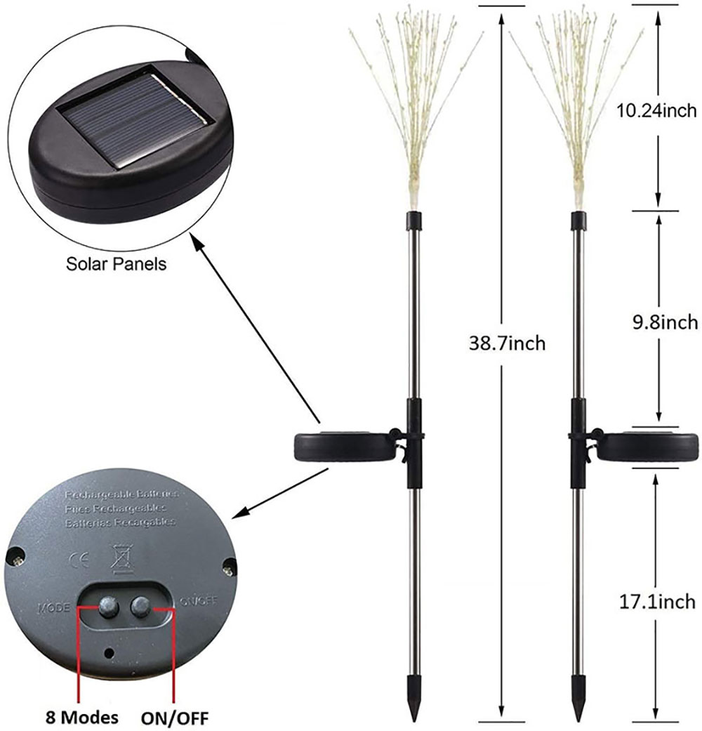Solar Firework Lights Decorative LED Lamp Garden Yard Pathway Adjustable Wire Flower Tree Decor Firework Solar LED Lights