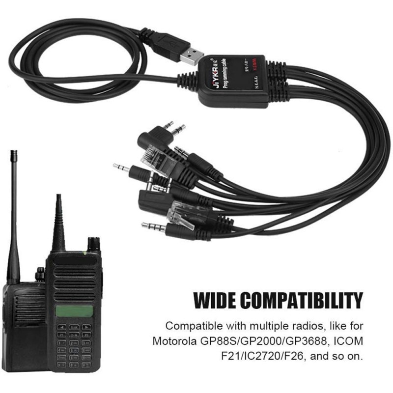 Câble de programmation USB 8 en 1 multifonctionnel Compatible pour talkie-walkie KENWOOD/QuanSheng/HYT/Motorola/YAESU/ICOM Radio