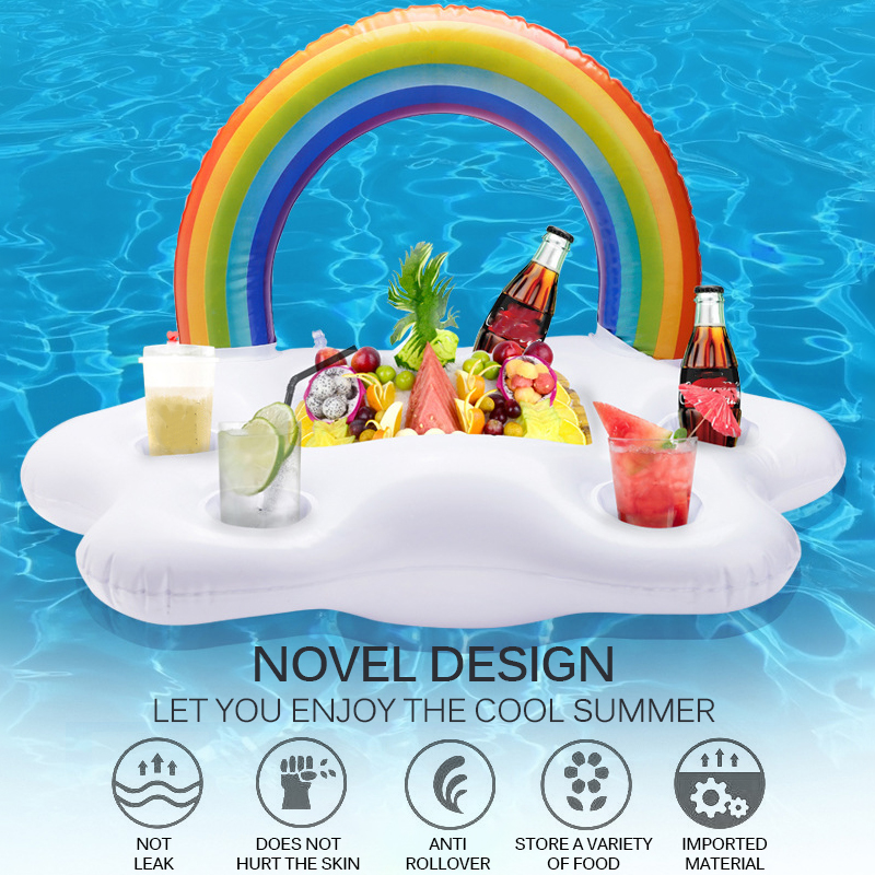 Flotteur de bière pour boisson, table bar, plateau de plage, anneau de natation, seau de fête pour piscine d'été, nuage arc-en-ciel porte-tasse