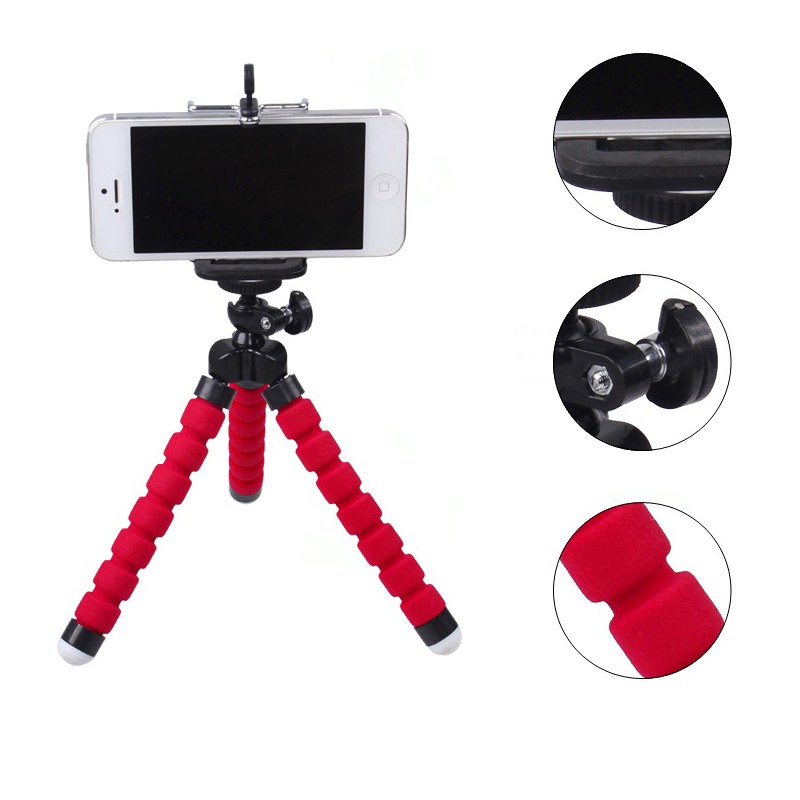 Mini trépied Portable Flexible Spong Selfie bâton trépieds + support pour téléphone adaptateur pour Go Pro 8 7 6 5 4 SJCAM Yi 4K II accessoires