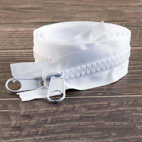 1/2/3/4/5Meter 10# Open-end Resin Zipper Tail Double Side Slider Lock For Sewing Jacket Coat Placket Tent Long Zip DIY Accessory: White / 500cm