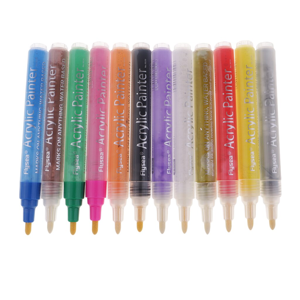 12x Acrylic Paint Marker Pens For Glass Ceramic Porcelain Rock Canvas Fabric