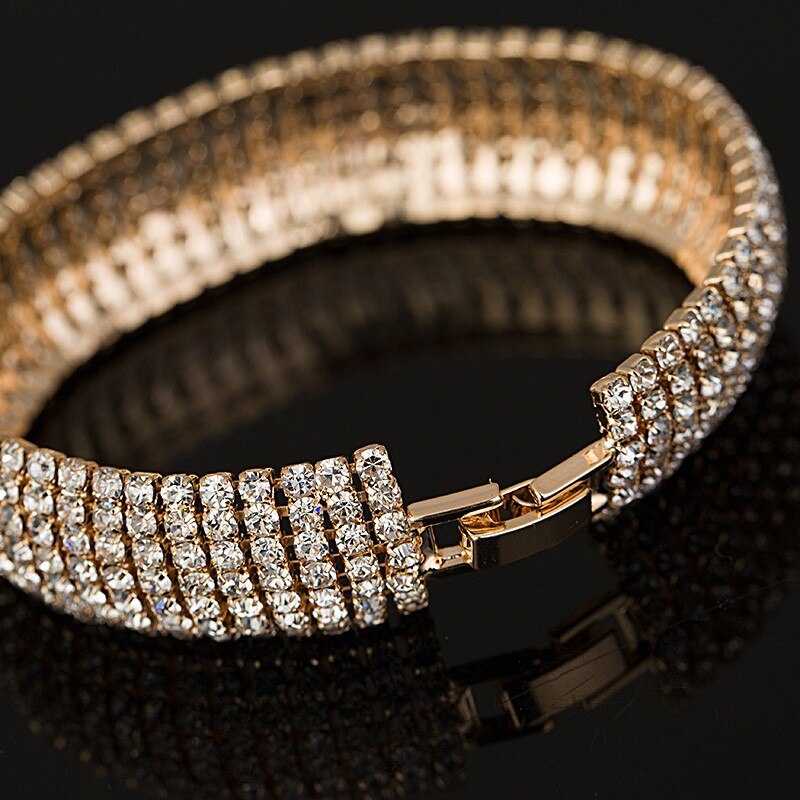 Luxus Kristall Armbänder Für Frauen Gold und Silber Überzogene Verknüpfung Armbinde-Armbinde-Kunst Strass Schmuck Für Frauen # B011