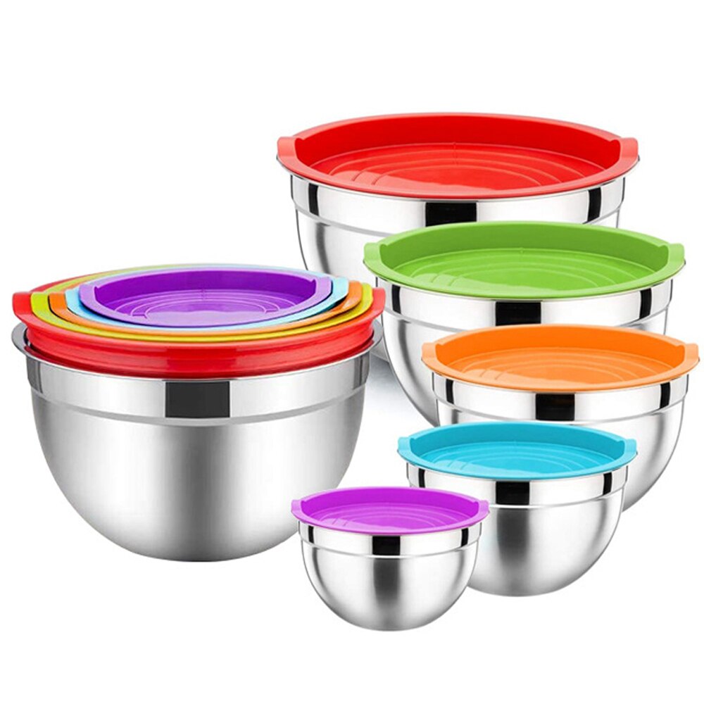 Cuenco de mezcla de acero inoxidable con cubierta de silicona (juego de 5), juego de cuencos antideslizantes para batidos, cuencos de mezcla para cocina de ensalada
