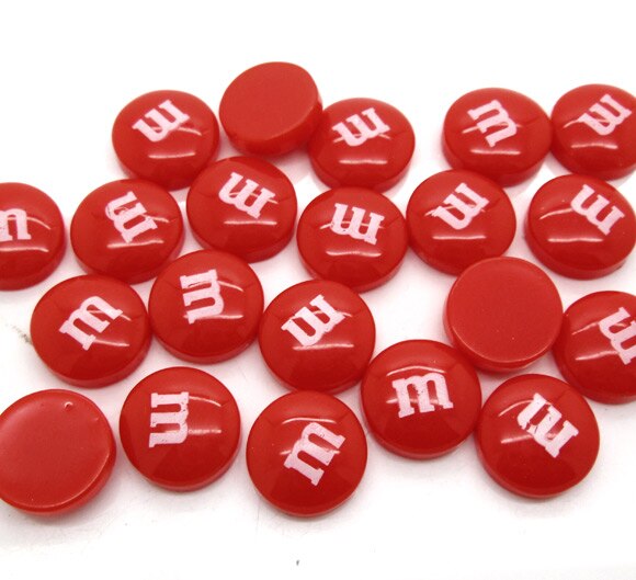 50Pcs 14mm Mixed Resin Decoration Crafts Letter M Bead Flatback Cabochon Scrapbook DIY Accessories Buttons: Red
