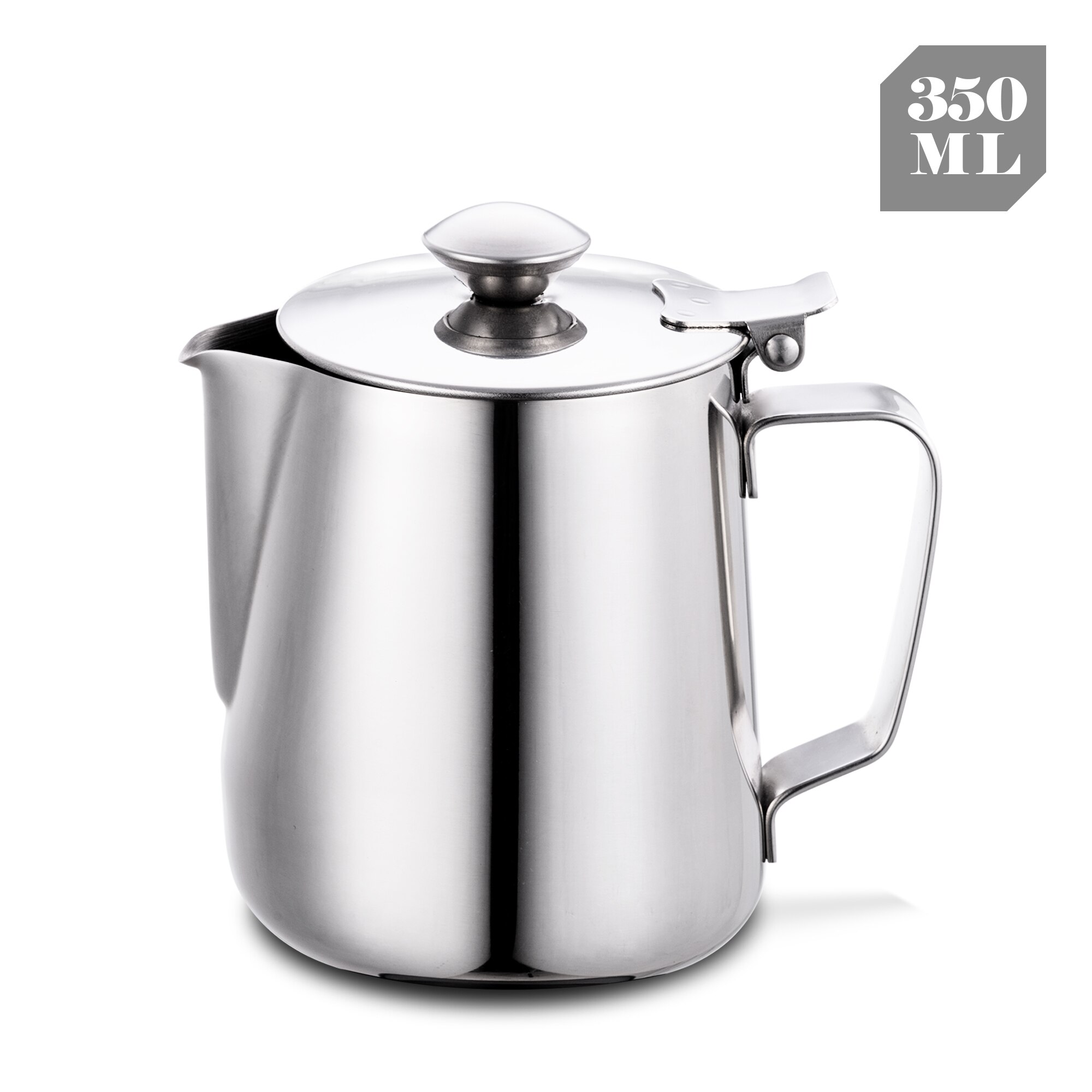 Rustfrit stål kaffekop mælkeskummende kande kande drypfri tud krus med låg flødekande kop til hjemmet cafe bar  (350 ml、 600ml): 350ml