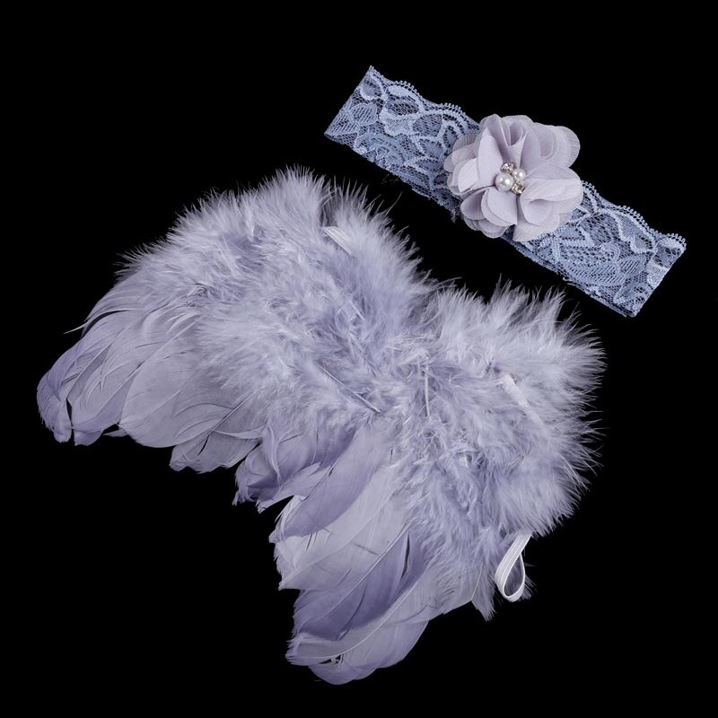 Pasgeboren Fotografie Props Infant Baby Meisjes Jongen Angel Feather Wings Feather Photo Prop Vleugels Hoofdband Kleding Haarband: Grey Flower