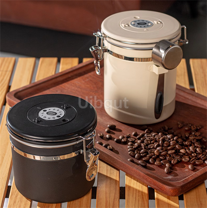 Stainless Steel Coffee Canister Coffee Bean Storage Airtight Containers with Date with Spoon Vent Valve Kitchen Food Storage Jar