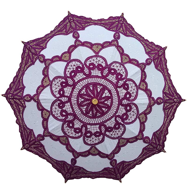 Kant Bruids Paraplu Parasol Zwart Rood Wit Katoen Zonnescherm Voor Bruid Houten Handvat Bruiloft Decoratie Paraplu